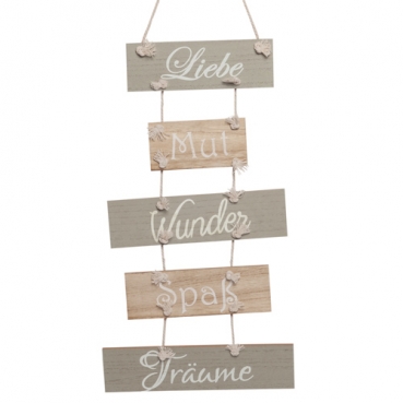 Holz Dekoschild -Liebe, Mut, Wunder, Spaß, Träume- zum Aufhängen, 61 cm Holz Dekoschild -Liebe, Mut, Wunder, Spaß, Träume- zum Aufhängen, 61 cm.