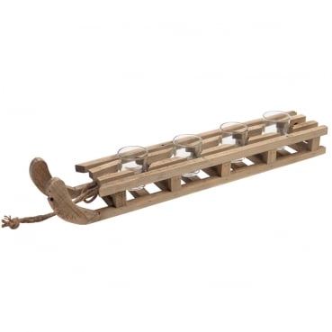 Großer Deko Holz Schlitten mit 4 Teelichtgläsern, Adventskranz, 58 cm Großer Deko Holz Schlitten mit 4 Teelichtgläsern, Adventskranz, 58 cm
