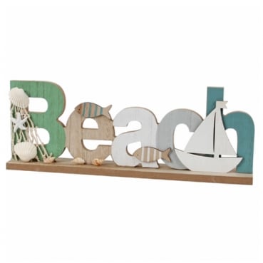 Holz Aufsteller Schriftzug Beach mit Verzierung, 30 cm