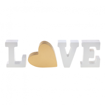 Holz Aufsteller Buchstaben/Herz -Love- in Weiß/Gold