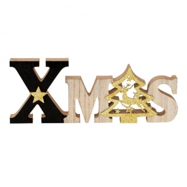 Holz Schriftzug Weihnachten, -XMas- in Schwarz/Gold, 28 cm