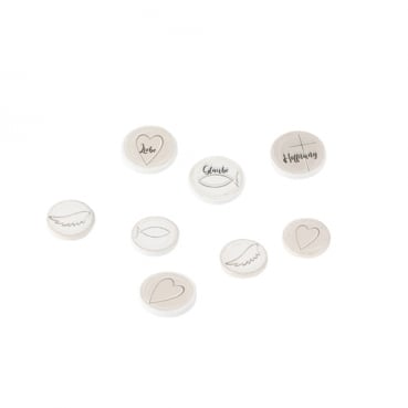 8 Holz Streuteile Christliche Motive -Glaube, Liebe, Hoffnung- in Taupe, 15-20 mm