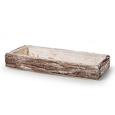Holztablett, Gesteckunterlage, rechteckig mit Rindenummantelung, 34 cm