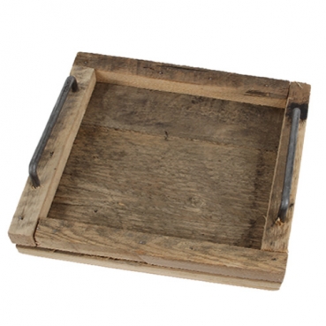 Rustikales Holz Tablett, Shabby Look mit Metallhenkel, 23,5 cm
