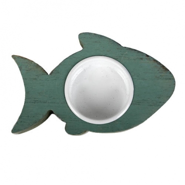 Holz Teelichthalter Fisch in Mint, 11 cm