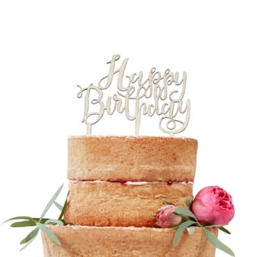 Holz Kuchenaufsatz - Cake Topper, Geburtstag - Happy Birthday-, 14 cm