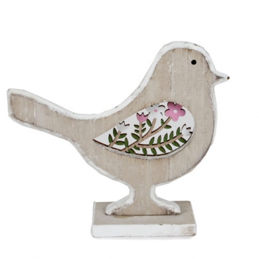 Holz Vogel mit Blumenverzierung, 16 cm
