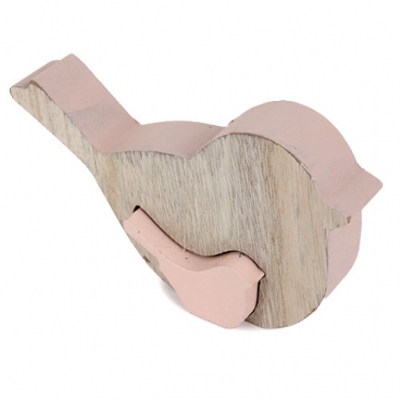 Puzzlefigur, 2 Holz Vögel ineinander steckbar in Rosa, 9 cm