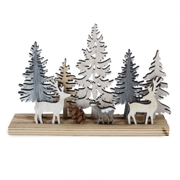 Deko Holz Winterlandschaft mit Hirsch und Reh in Grau/Weiß, 20 cm