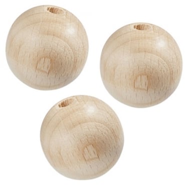 3 Holz Perlen in Hellbraun matt, 30 mm, zum Basteln