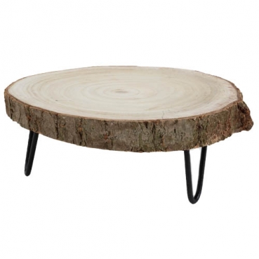Kerzenteller, Tablett Holzscheibe auf Metall Standfüßen, 17 - 20 cm
