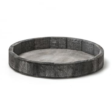 Holztablett, Gesteckunterlage, rund in Grau, 21 cm