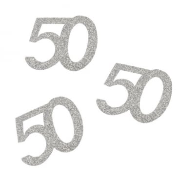10 Streuteile Geburtstag -50- in Silber glitzernd, 55 mm