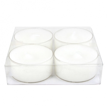 4er Pack Jumbo Teelichter weiß, transparente Hülle, 9 h Brenndauer