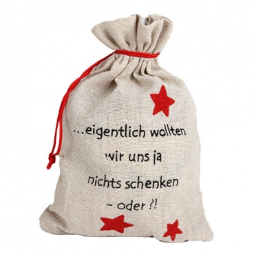 Leinen-Optik Geschenkbeutel mit Spruch Nr. 3 in Hellbraun/Rot, 20 cm