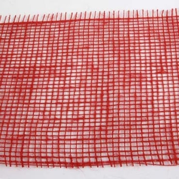 10 Meter Jute Tischband, grobmaschig in Rot, 15 cm 10 Meter Jute Tischläufer, schmal, grobmaschig in Rot, 15 cm.