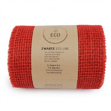 10 Meter Jute Tischband, grobmaschig in Rot, 15 cm 10 Meter Jute Tischläufer, schmal, grobmaschig in Rot, 15 cm.