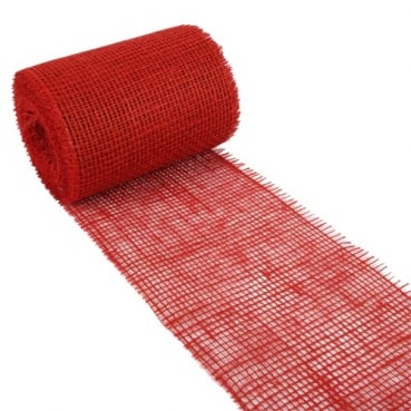 10 Meter Jute Tischband, grobmaschig in Rot, 15 cm