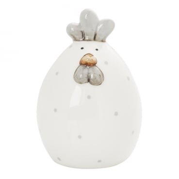 Keramik Huhn mit Punkten, Ostern, in Weiß/Grau, 95 mm