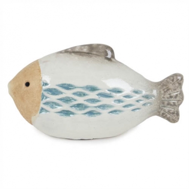 Keramik Fisch, oval, teilglasiert, 95 mm