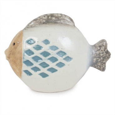 Keramik Fisch, rund, teilglasiert, 80 mm