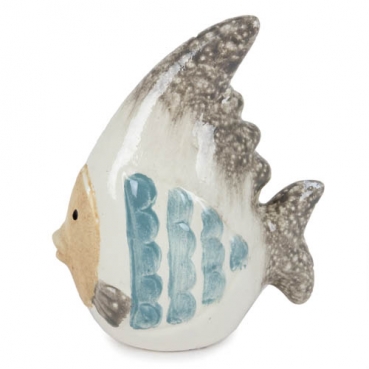 Keramik Fisch, spitze Flosse, teilglasiert, 85 mm