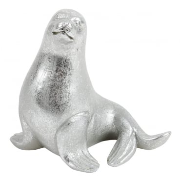 Dekofigur Seehund in Silber, 12,5 cm