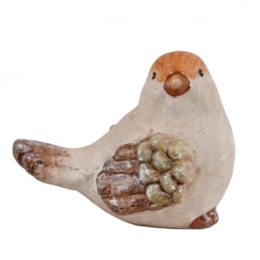 Keramik Vogel in Beige/Braun, Nr. 1, 90 mm