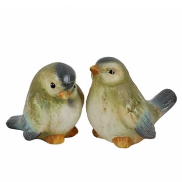 Keramik Vogelpaar in Grün, Nr. 2, 11 cm