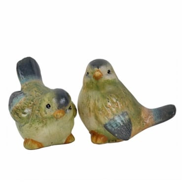 Keramik Vogelpaar in Grün, Nr. 1, 11 cm