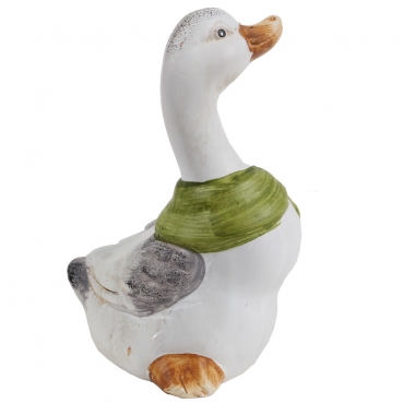 Keramik Gans mit Tuch in Grün, 13 cm.