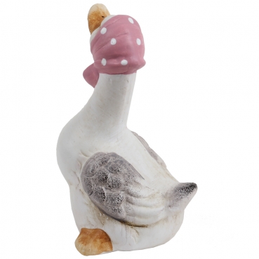 Keramik Gans mit Tuch in Rosa, 13 cm.
