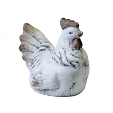 Kleiner Keramik Hahn in Weiß/Braun, 90 mm