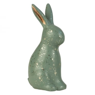 Keramik Hase in Salbeigrün dunkel/Gold gesprenkelt, 18 cm