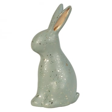 Keramik Hase in Salbeigrün hell/Gold gesprenkelt, 18 cm