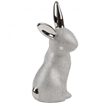 Keramik Hase in Silber, 15,5 cm.