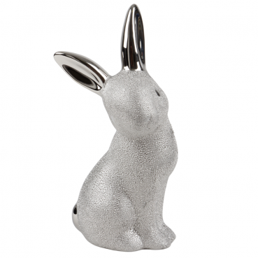 Keramik Hase in Silber, 15,5 cm.