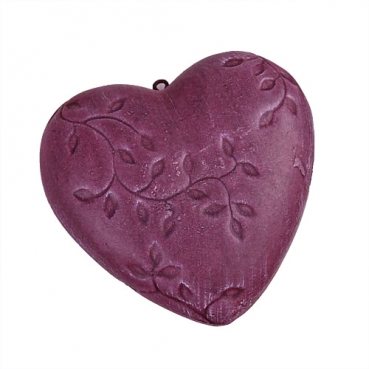 Keramik Herz mit Muster in Aubergine, 9 cm