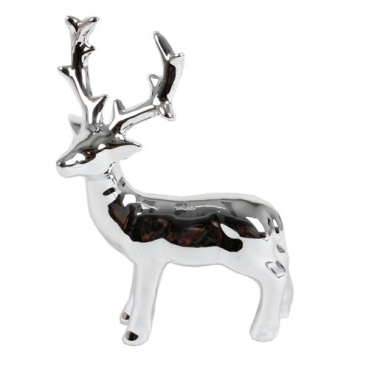 Keramik Hirsch, stehend in Silber, 16 cm