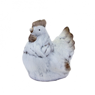 Kleines Keramik Huhn in Weiß/Braun, 85 mm