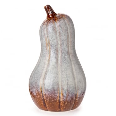 Steingut Kürbis, spitz in Beige/Braun glasiert, 15 cm