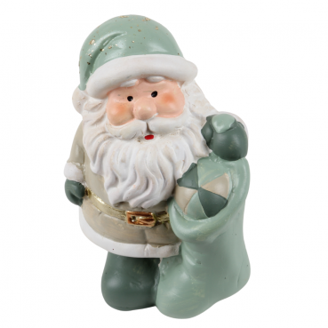 Keramik Nikolaus mit Strumpf in Salbei/Taupe, 14 cm.