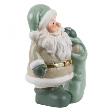 Keramik Nikolaus mit Strumpf in Salbei/Taupe, 14 cm.