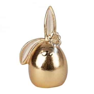 Keramik Osterei Hase mit Blüte in Antik-Gold, 14 cm