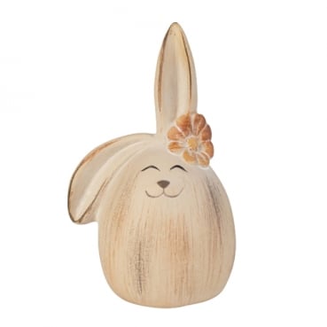 Keramik Osterei Hase mit Blüte in Beige/Braun, 14 cm