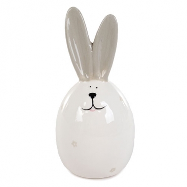 Osterei Hase mit Blümchenmuster in Weiß/Taupe, 19,7 cm