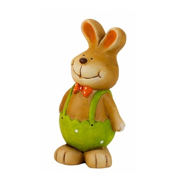 Keramik Osterhasen Junge mit Latzhose in Hellgrün, 16 cm