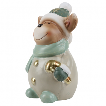 Keramik Rentier mit Schal in Salbei/Taupe, 15 cm.