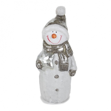 Keramik Schneemann in Grau-Silber/Weiß glitzernd, 16 cm