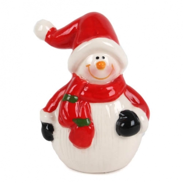 Keramik Schneemann in Rot/Weiß, Nr. 1, 80 mm